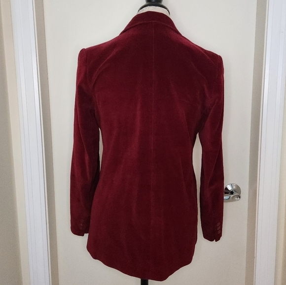 80s Burgundy Velvet Blazer Jacket - Picture 4 of 13